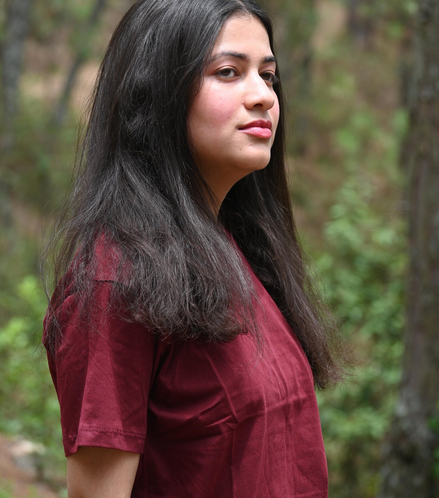 Relaxed Unisex Cotton Tee - Dark Maroon