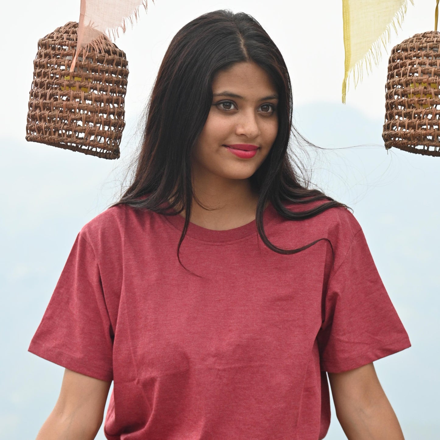 Relaxed Unisex Cotton Tee - Maroon Heather