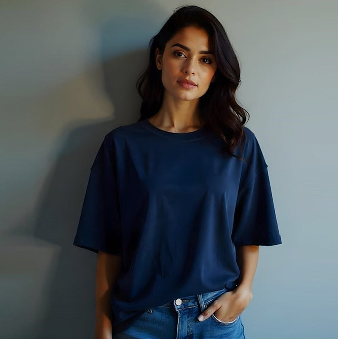 Oversized Cotton Tee - Dark Navy