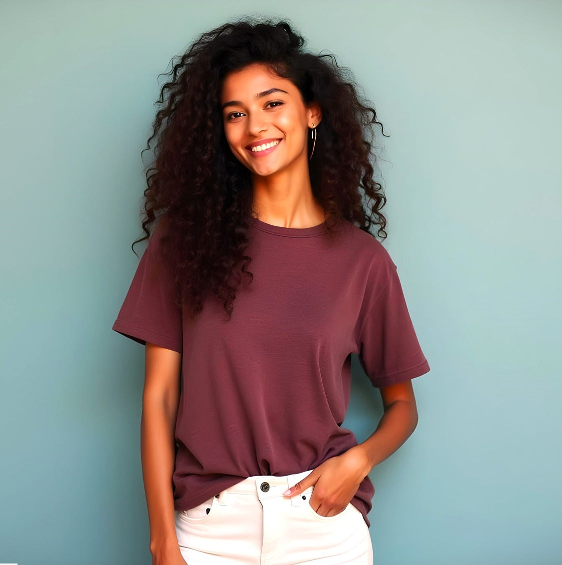 Relaxed Unisex Cotton Tee - Maroon Heather