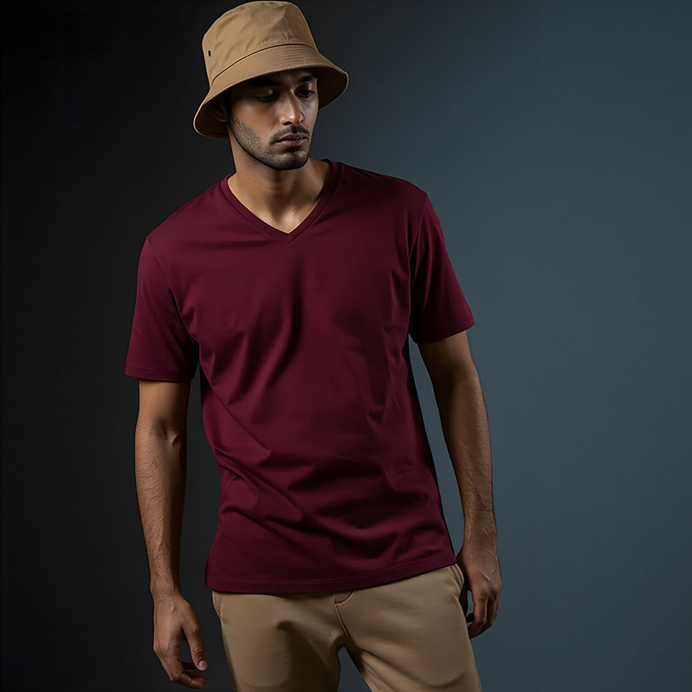 Relaxed V-Neck-Dark Maroon
