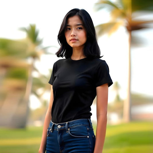 Women Cotton Tee - Black
