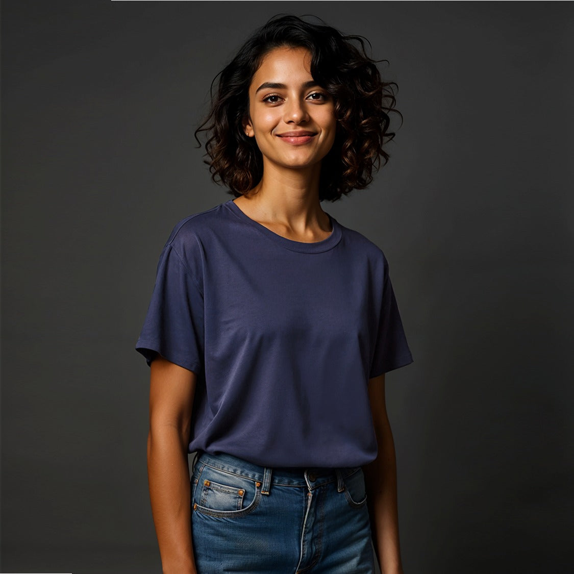 Relaxed Unisex Cotton Tee - Navy Blue Heather