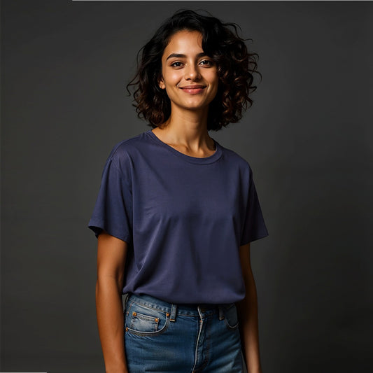 Relaxed Unisex Cotton Tee - Navy Blue Heather