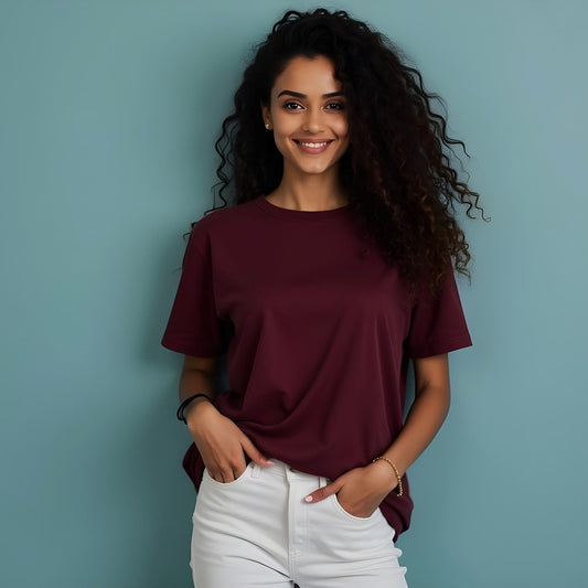 Relaxed Unisex Cotton Tee - Dark Maroon
