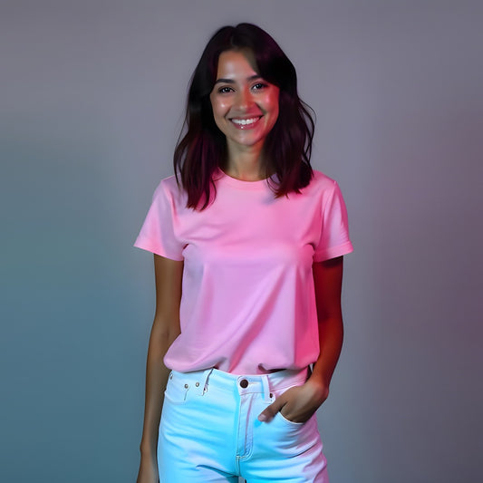 Women Cotton Tee - Candy pink