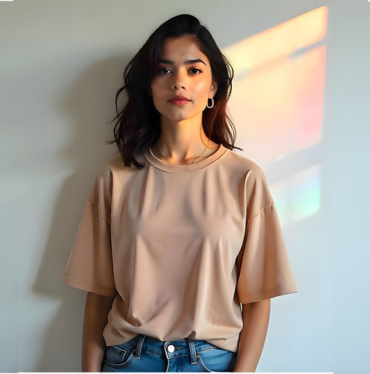 Oversized Cotton Tee - Cafe