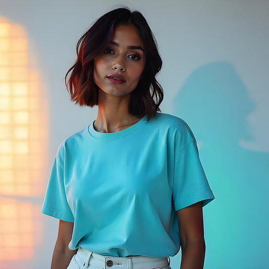 Relaxed Cotton Tee- Cyan