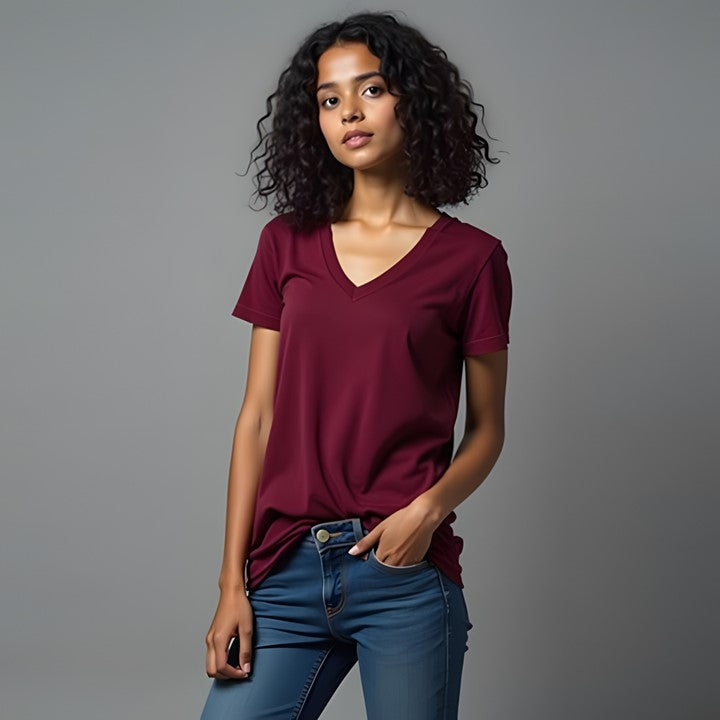 Relaxed V-Neck-Dark Maroon